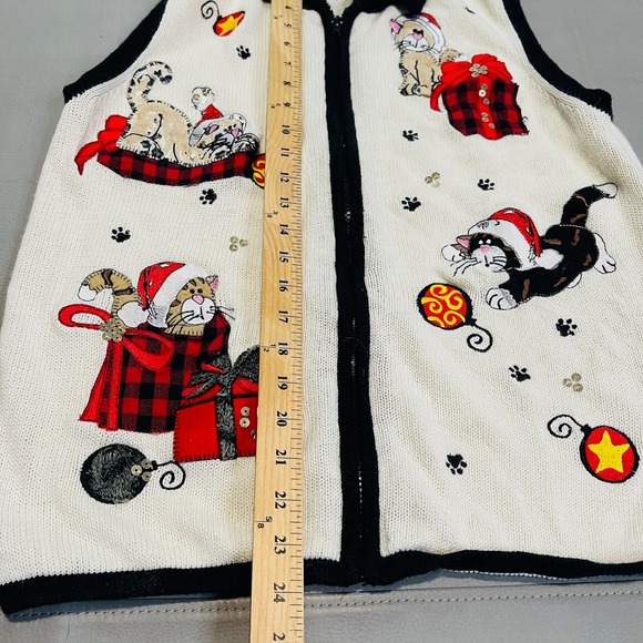 VTG BLAIR Women Ugly Christmas Xmas Crazy Kitty Cat Sweater Lady L White-4271 - Picture 4 of 7